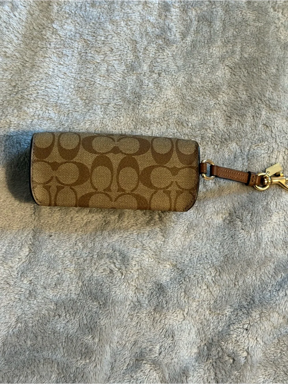 Coach Brown Signature Canvas Turn-Lock sunglasses case